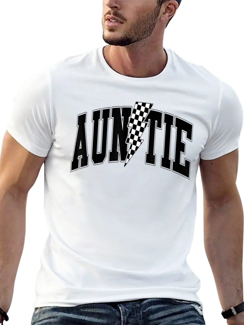Auntie Black T-Shirt with Checkered Lightning Bolt product image 12