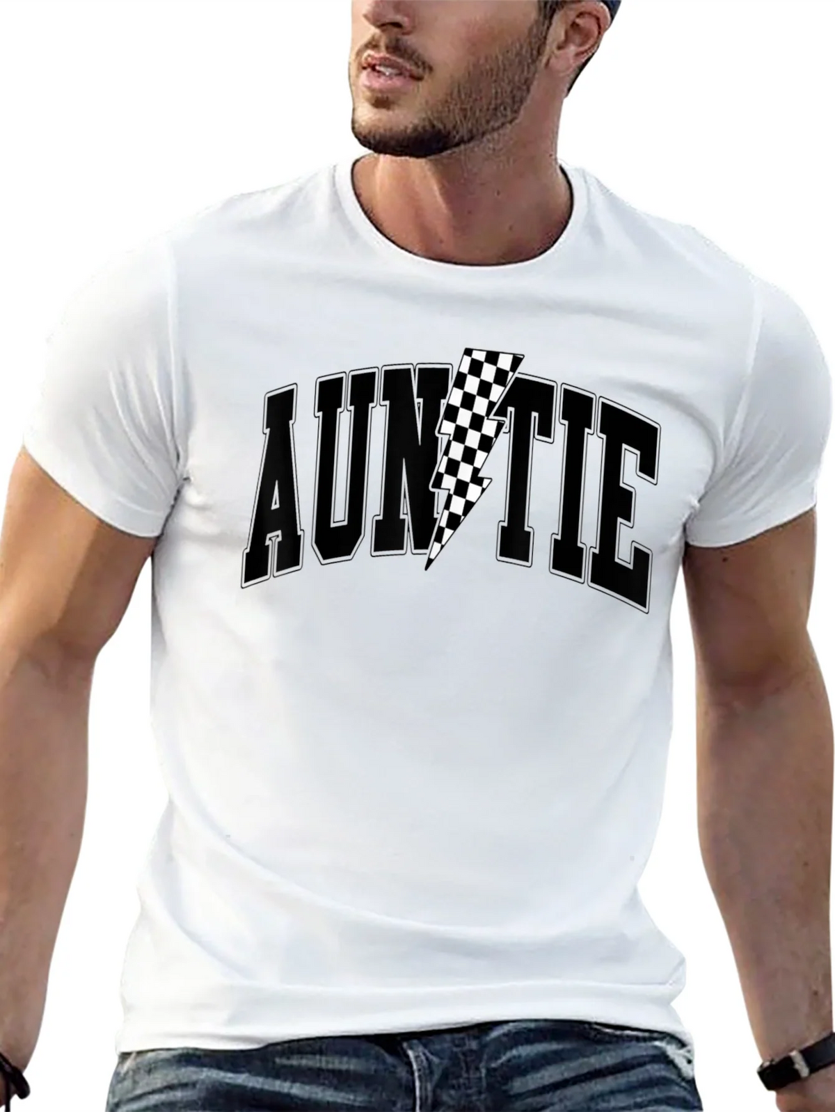 Auntie Black T-Shirt with Checkered Lightning Bolt product image 12