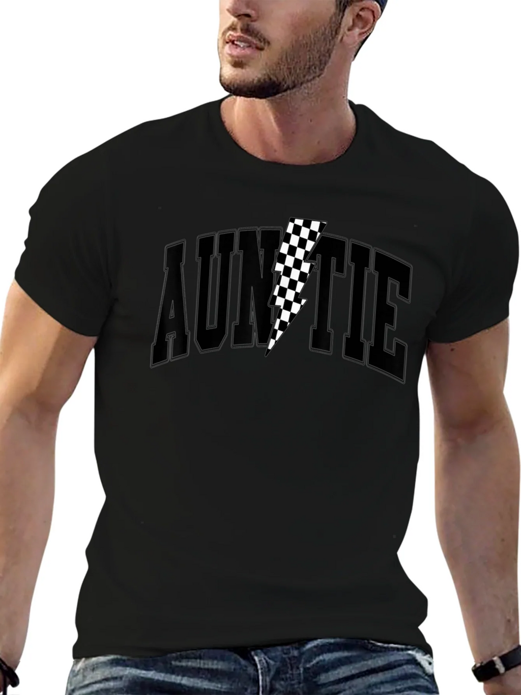 Auntie Black T-Shirt with Checkered Lightning Bolt product image 6