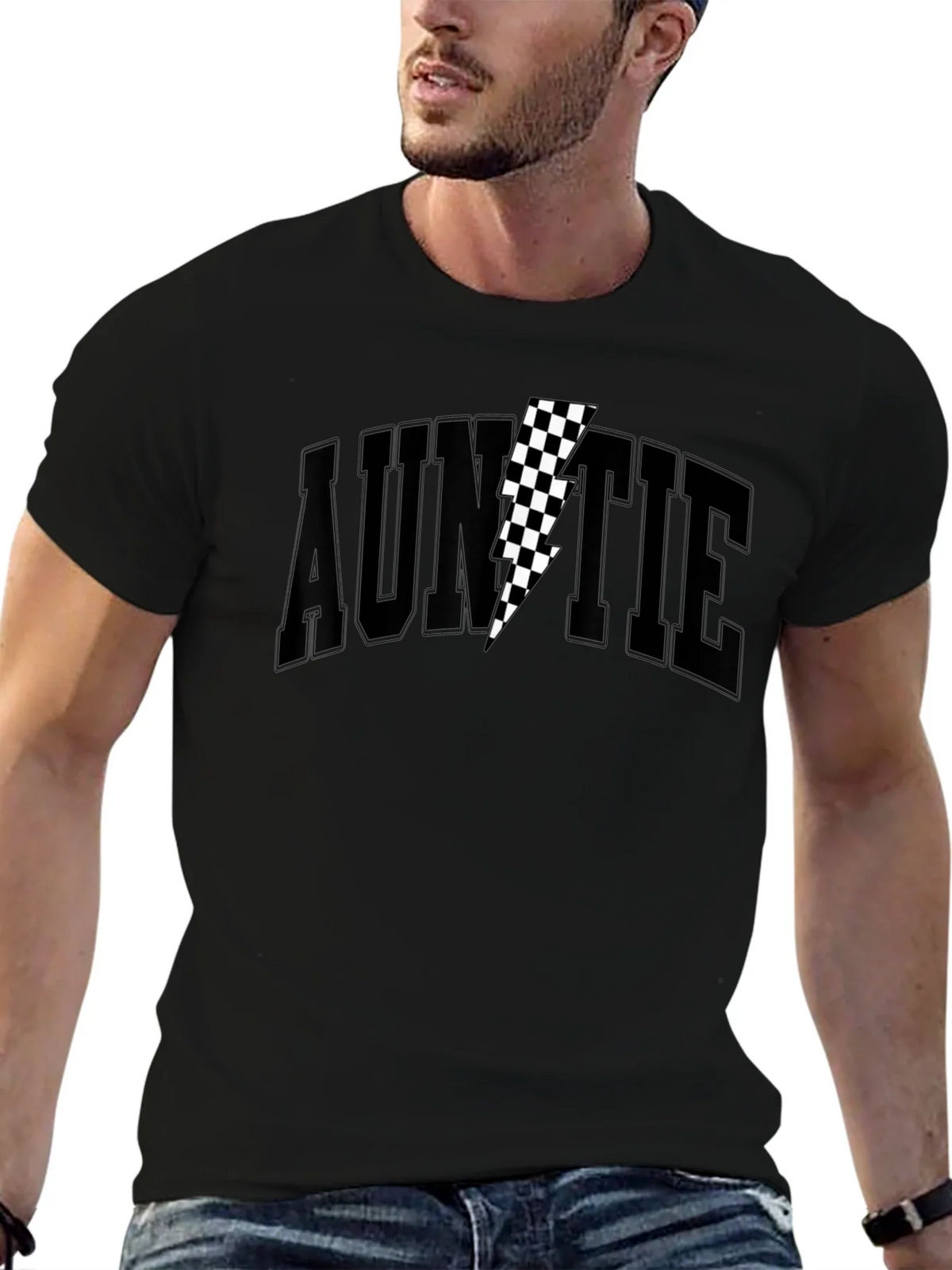 Auntie Black T-Shirt with Checkered Lightning Bolt product image 6