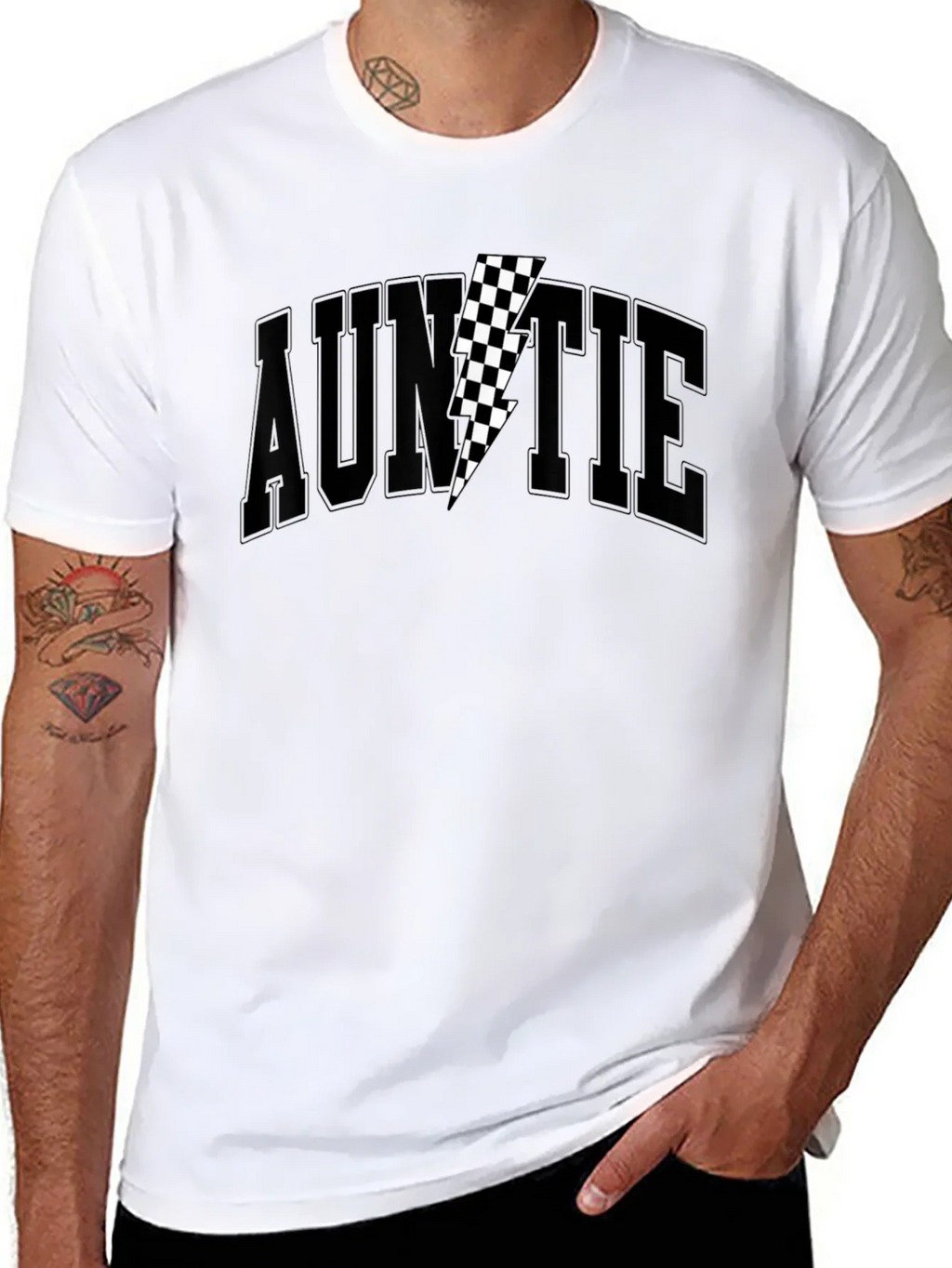 Auntie Black T-Shirt with Checkered Lightning Bolt product image 7