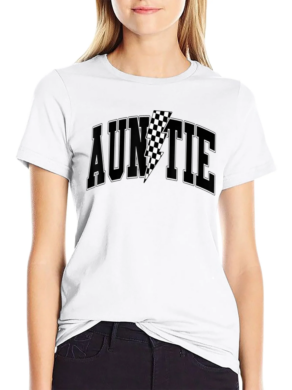 Auntie Black T-Shirt with Checkered Lightning Bolt product image 8