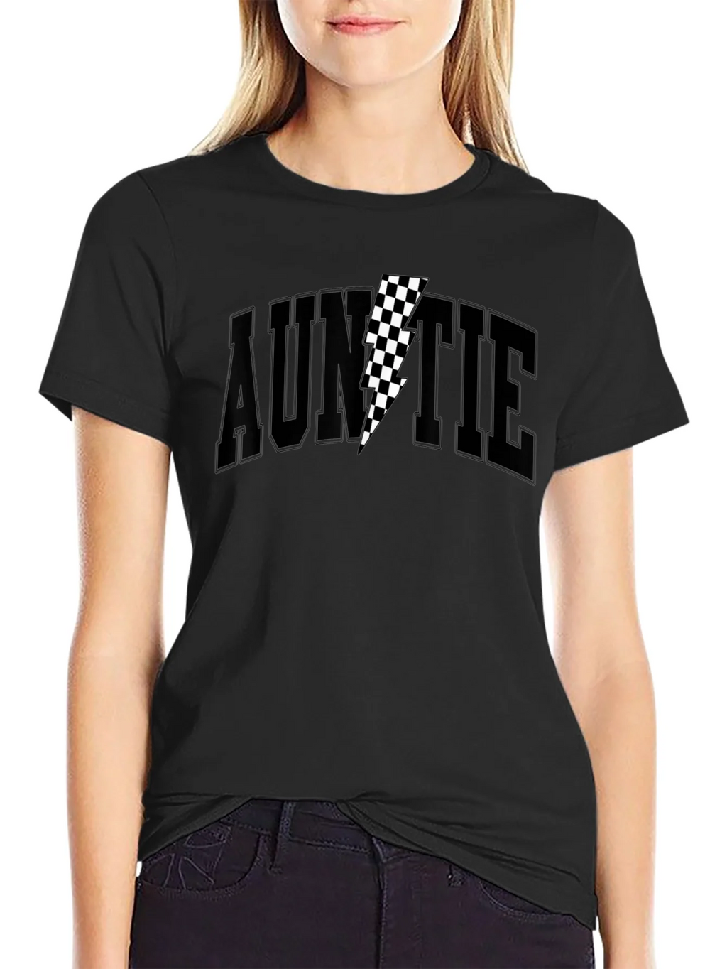 Auntie Black T-Shirt with Checkered Lightning Bolt product image 2