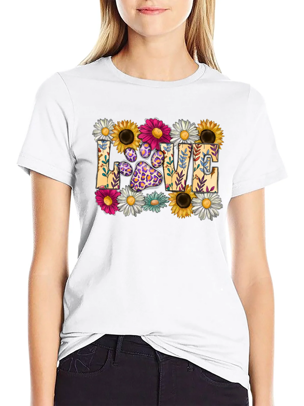 Floral Paw Print LOVE Graphic T-Shirt product image 8