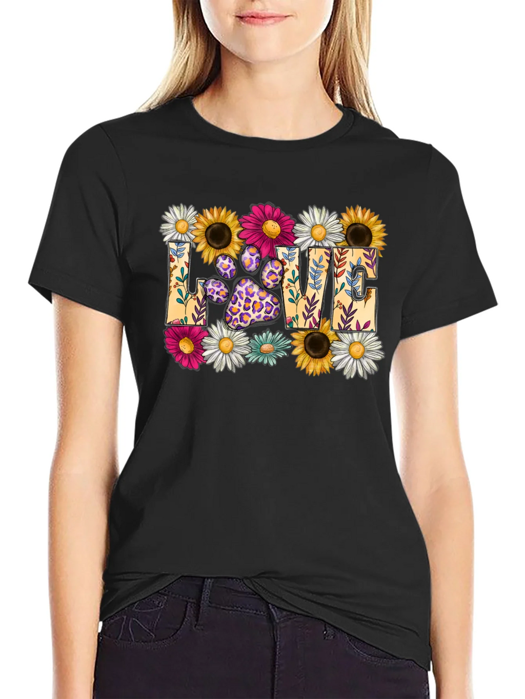 Floral Paw Print LOVE Graphic T-Shirt product image 2