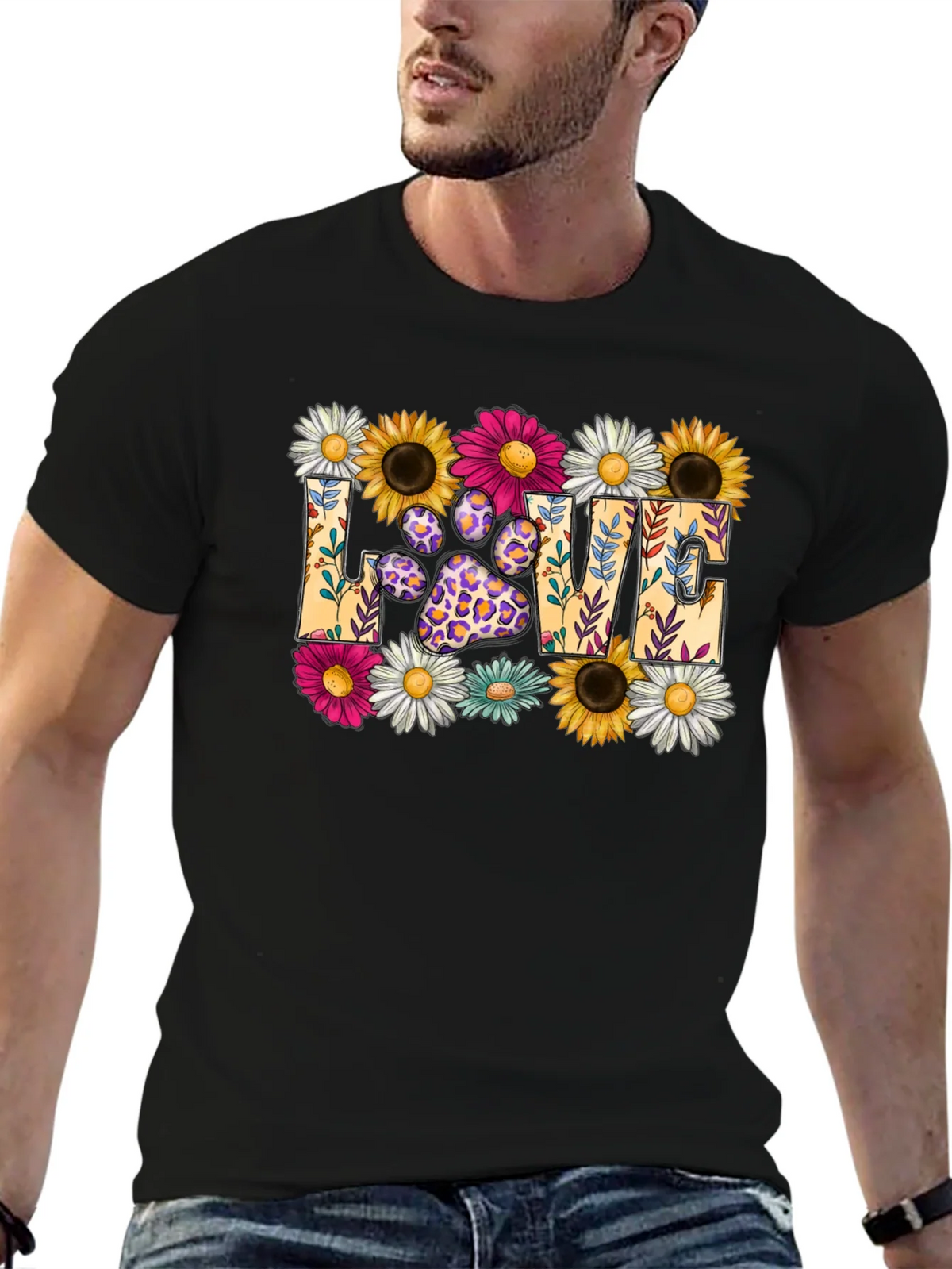 Floral Paw Print LOVE Graphic T-Shirt product image 6
