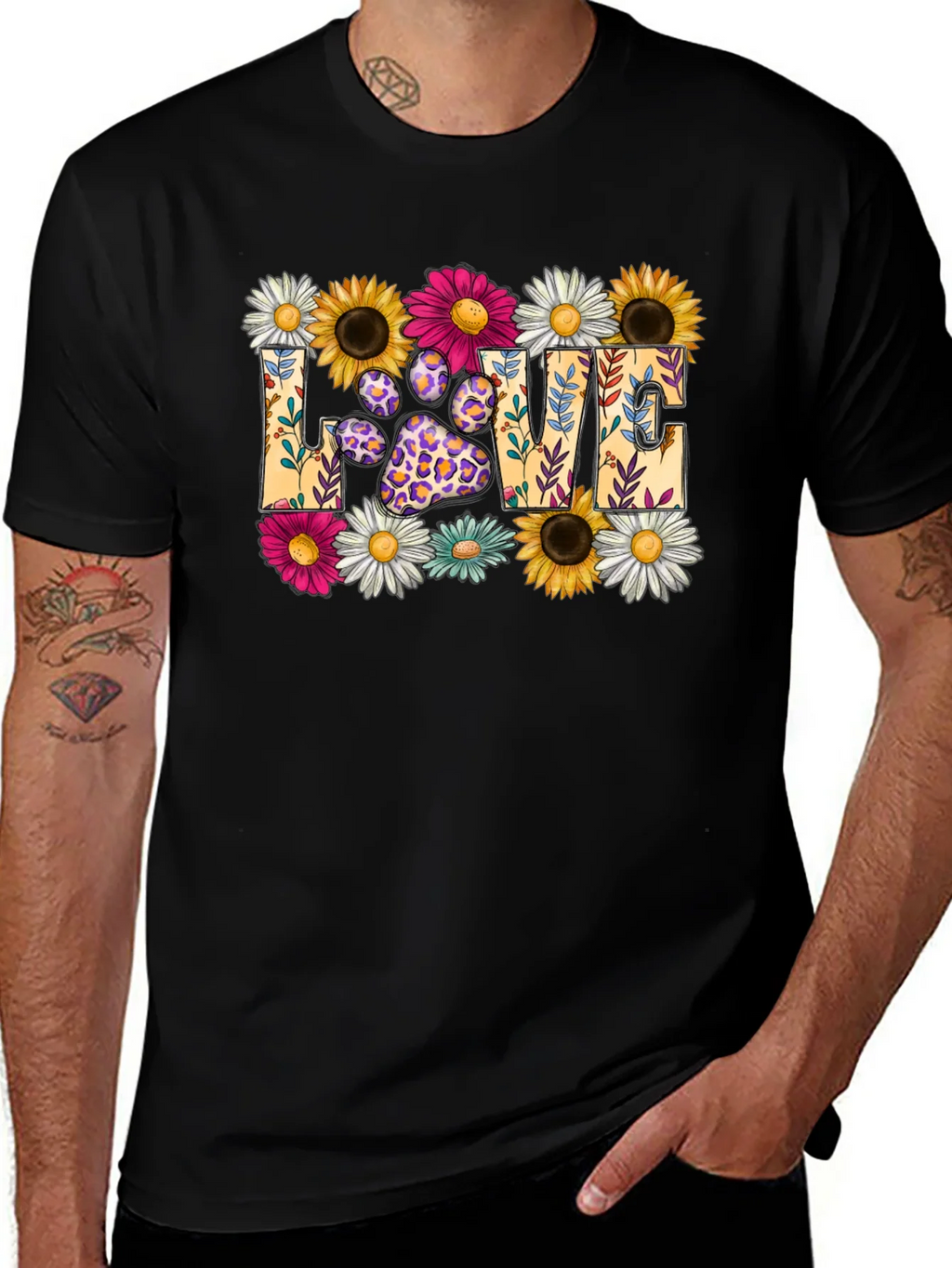 Floral Paw Print LOVE Graphic T-Shirt product image 1