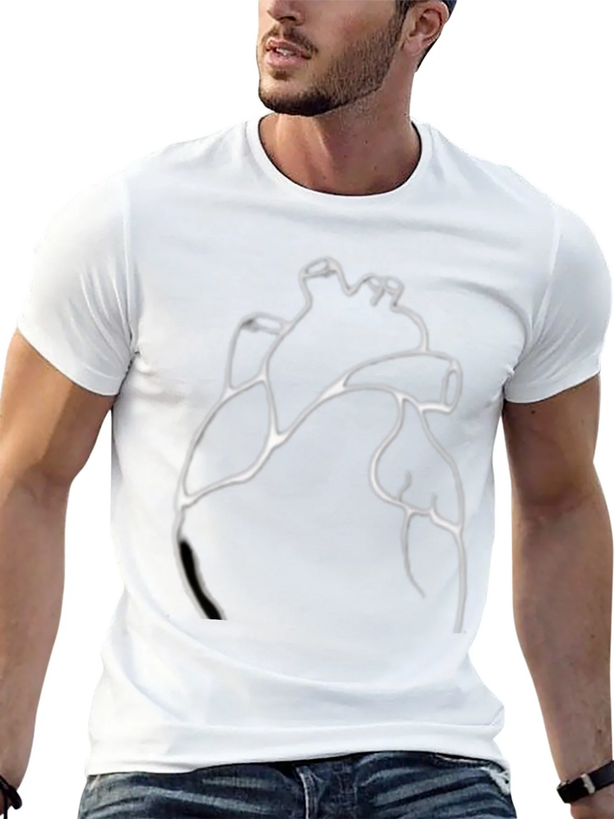Anatomical Heart Line Art Black T-Shirt product image 12