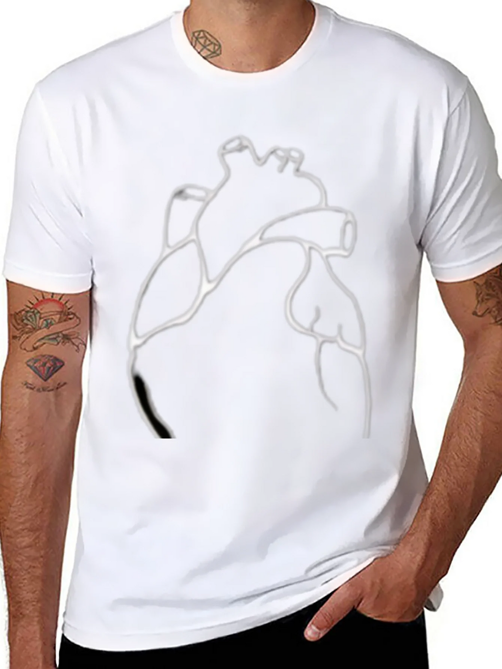 Anatomical Heart Line Art Black T-Shirt product image 7