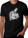 Mens Black Graphic Tee - Wolf with Chainsaw product image 1