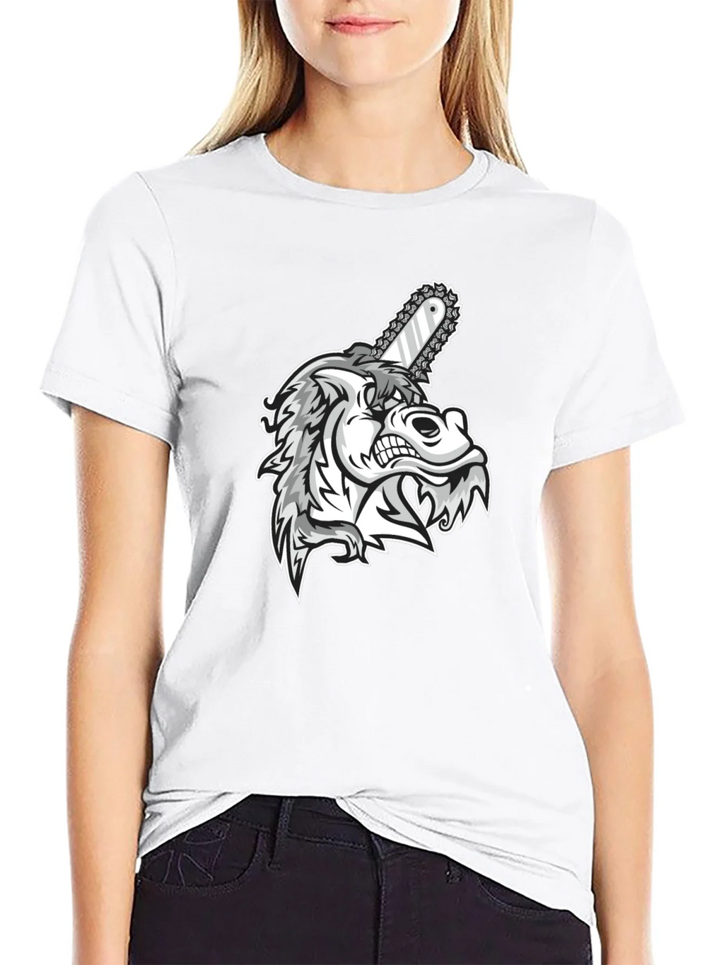 Mens Black Graphic Tee - Wolf with Chainsaw product image 8
