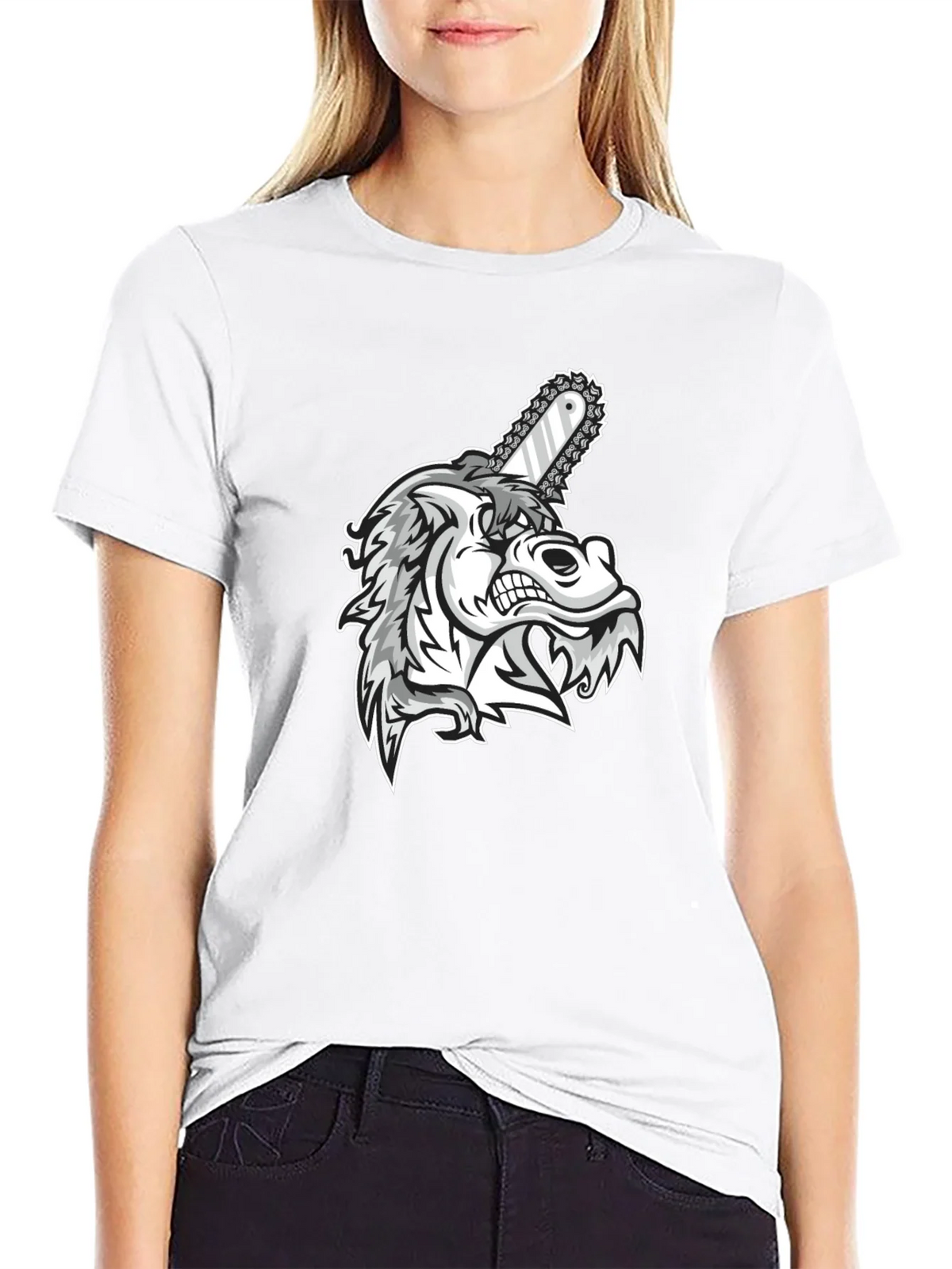 Mens Black Graphic Tee - Wolf with Chainsaw product image 8