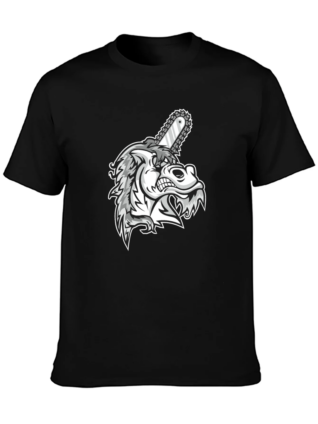 Mens Black Graphic Tee - Wolf with Chainsaw product image 3