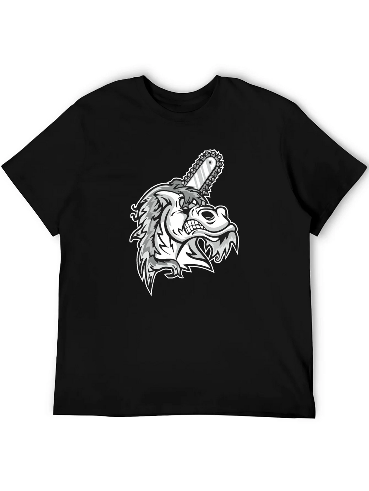 Mens Black Graphic Tee - Wolf with Chainsaw product image 5