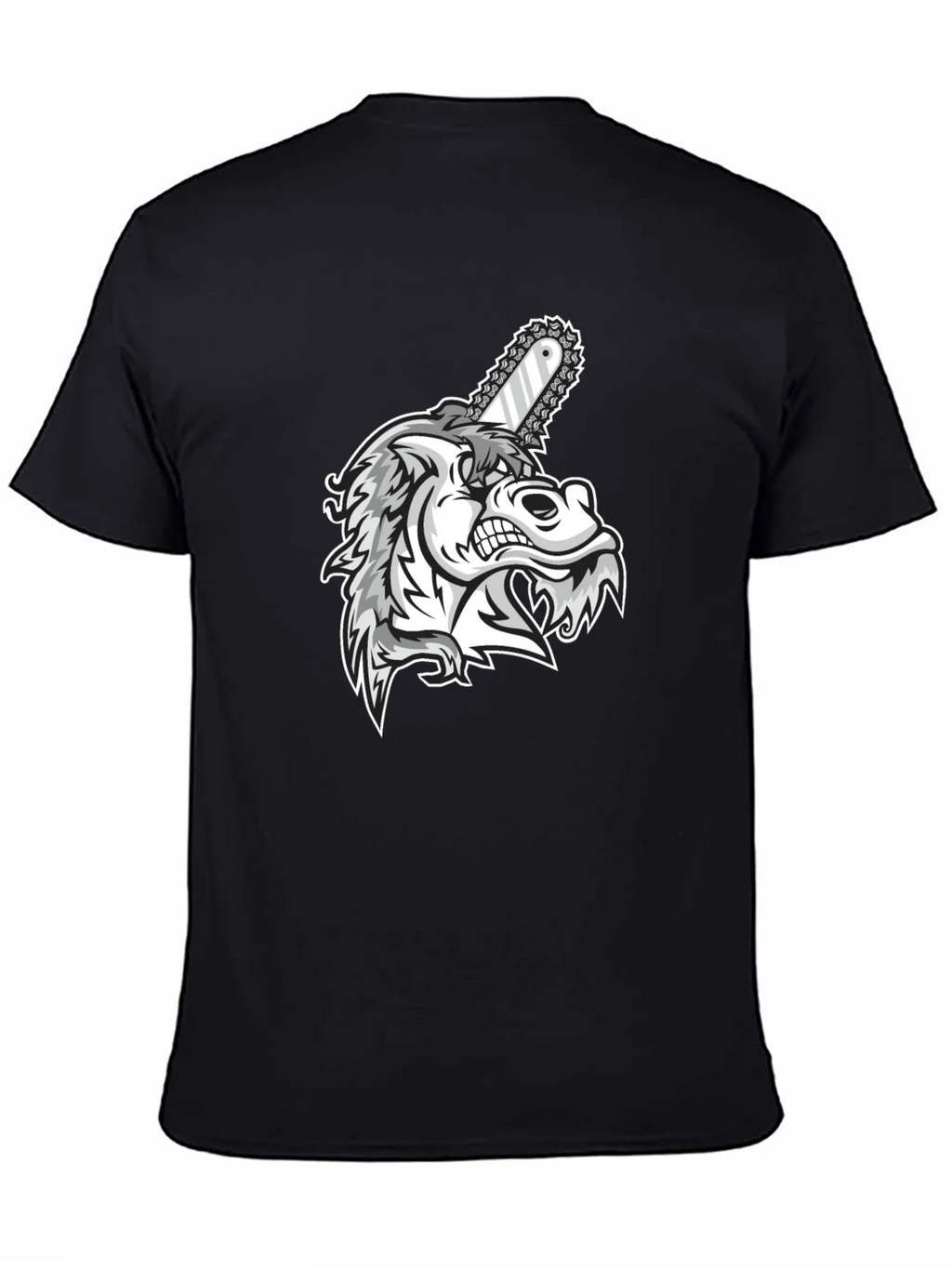 Mens Black Graphic Tee - Wolf with Chainsaw product image 4
