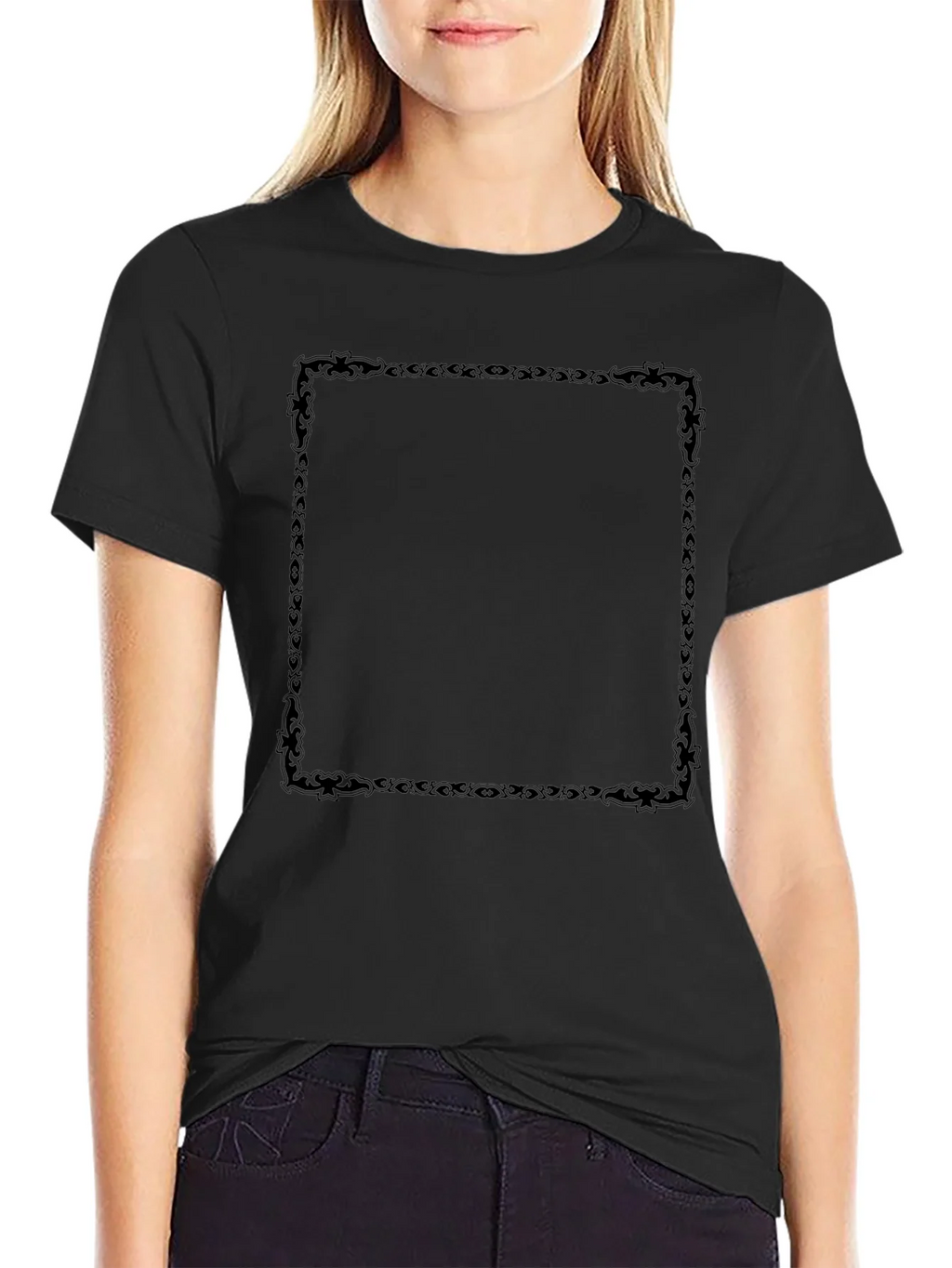 Black T-Shirt with Decorative Square Design product image 2