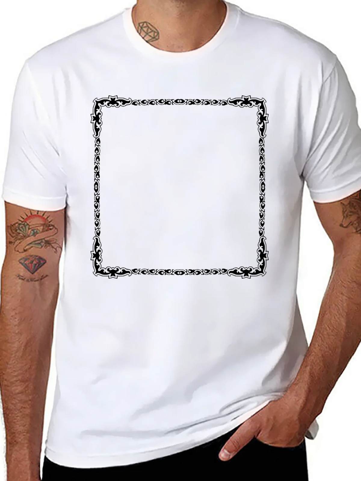 Black T-Shirt with Decorative Square Design product image 7