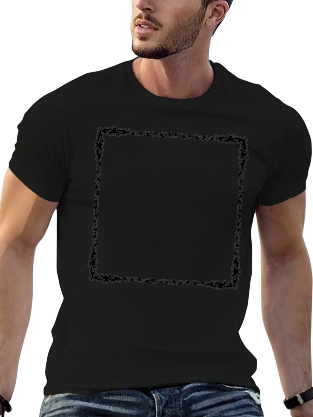 Black T-Shirt with Decorative Square Design product image 6