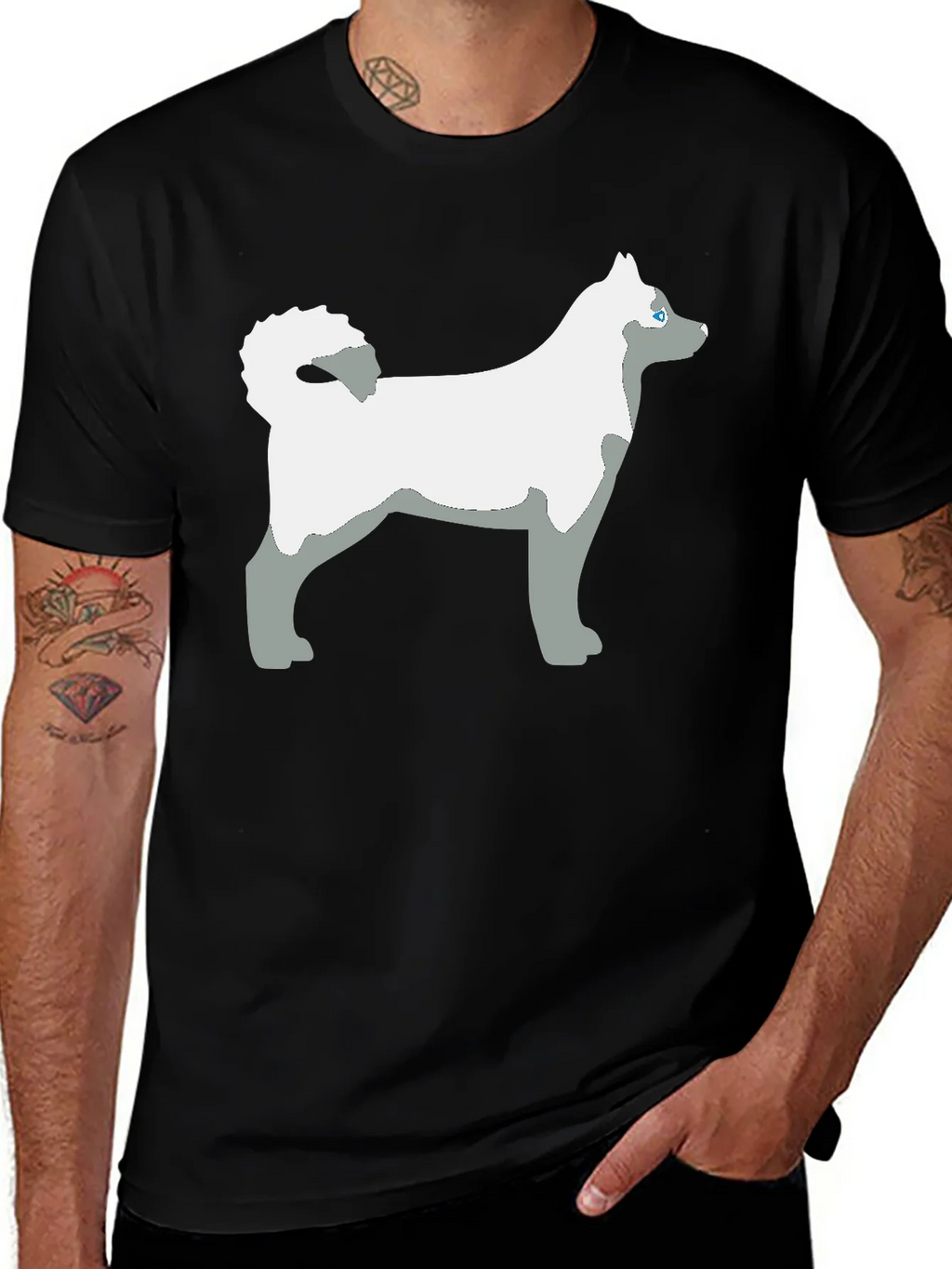 Husky Dog Graphic Tee - Black Cotton Casual T-Shirt product image 1