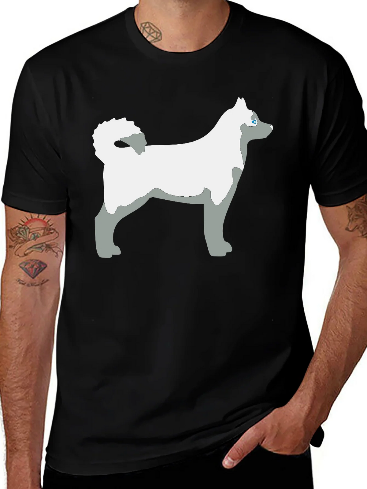 Husky Dog Graphic Tee - Black Cotton Casual T-Shirt product image 1