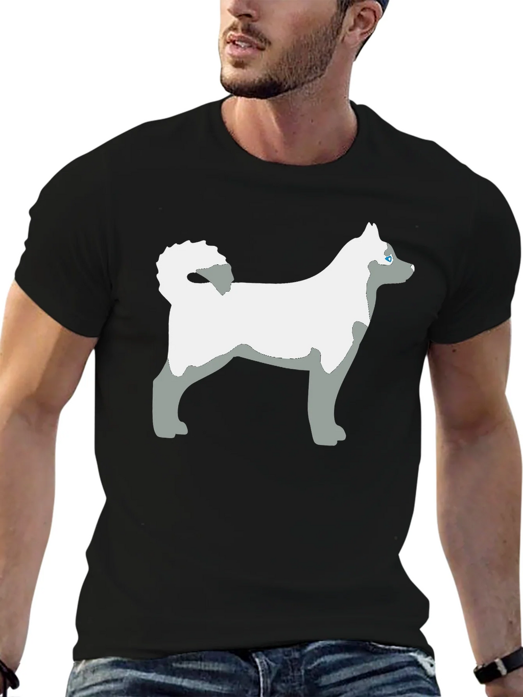 Husky Dog Graphic Tee - Black Cotton Casual T-Shirt product image 6