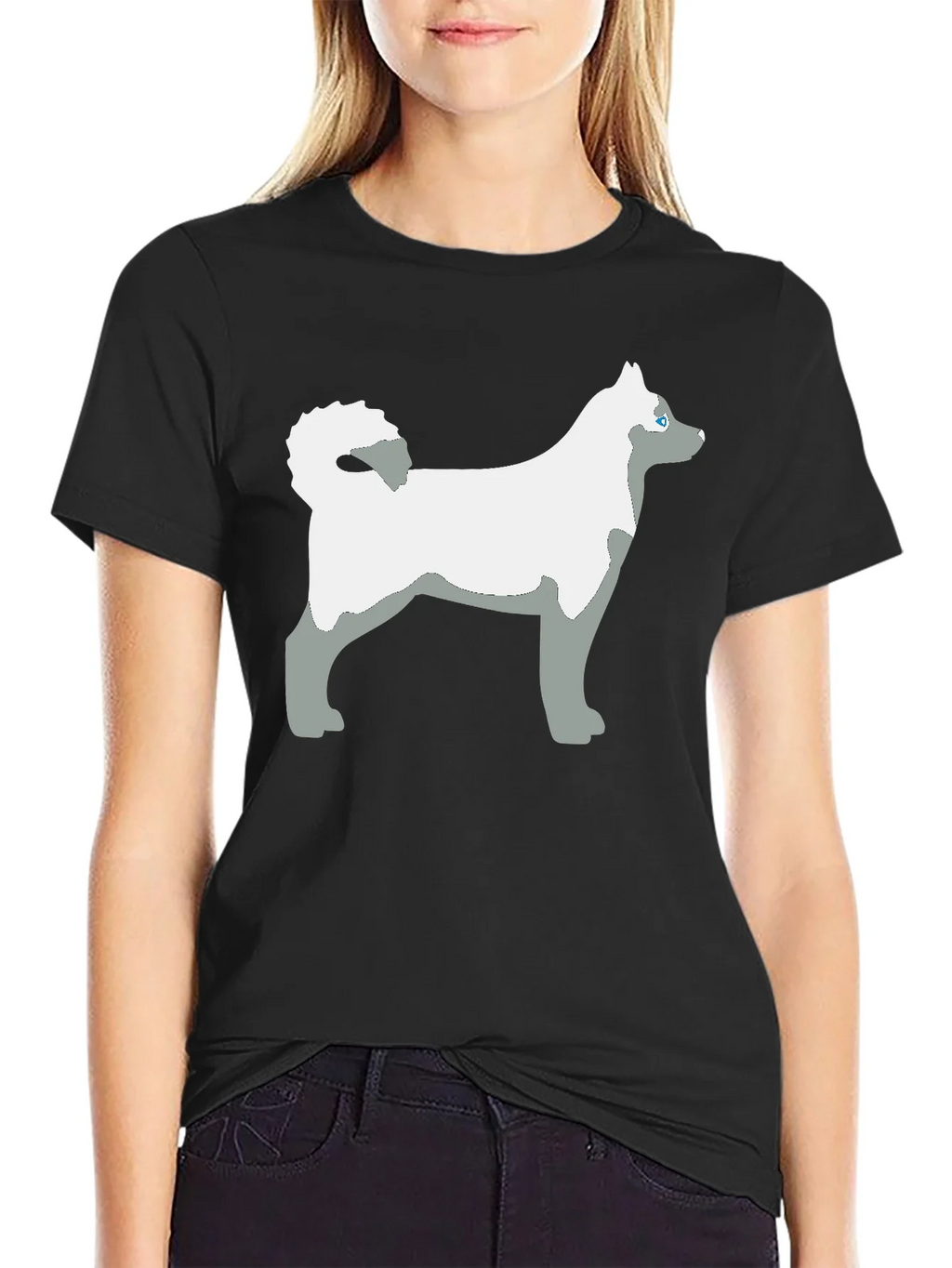 Husky Dog Graphic Tee - Black Cotton Casual T-Shirt product image 2
