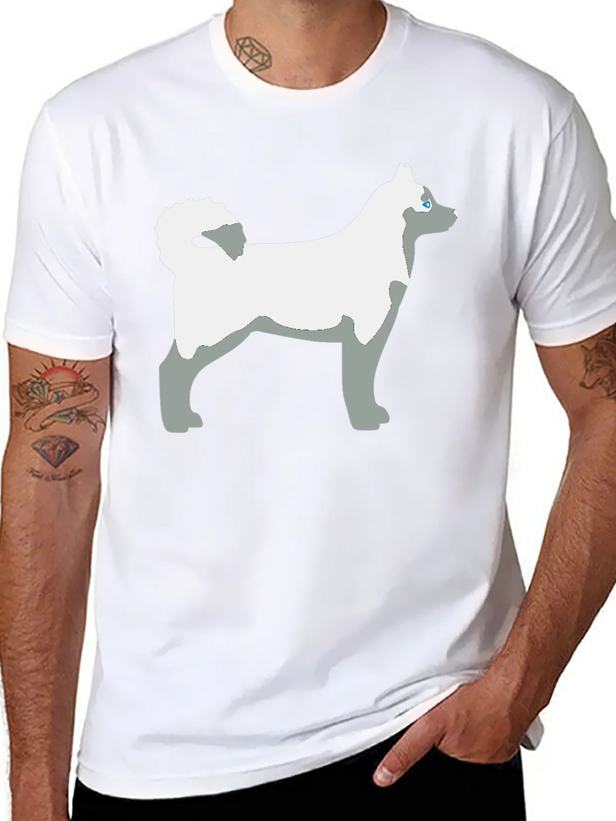 Husky Dog Graphic Tee - Black Cotton Casual T-Shirt product image 7