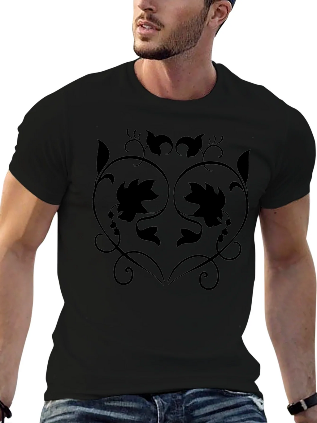 Stylish Black T-Shirt with Floral Vine Design product image 6