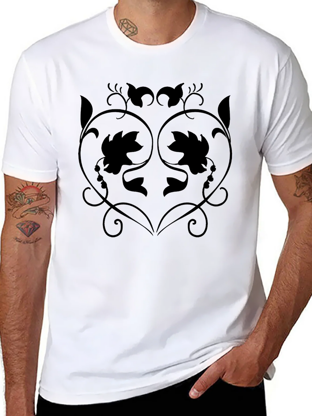 Stylish Black T-Shirt with Floral Vine Design product image 7