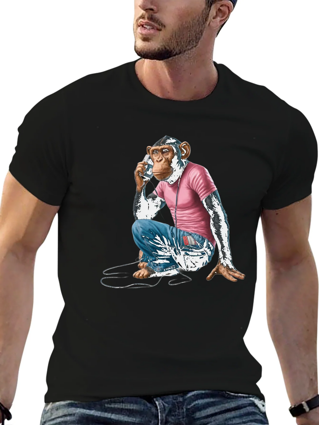 Chimpanzee Phone Call Graphic T-Shirt product image 6