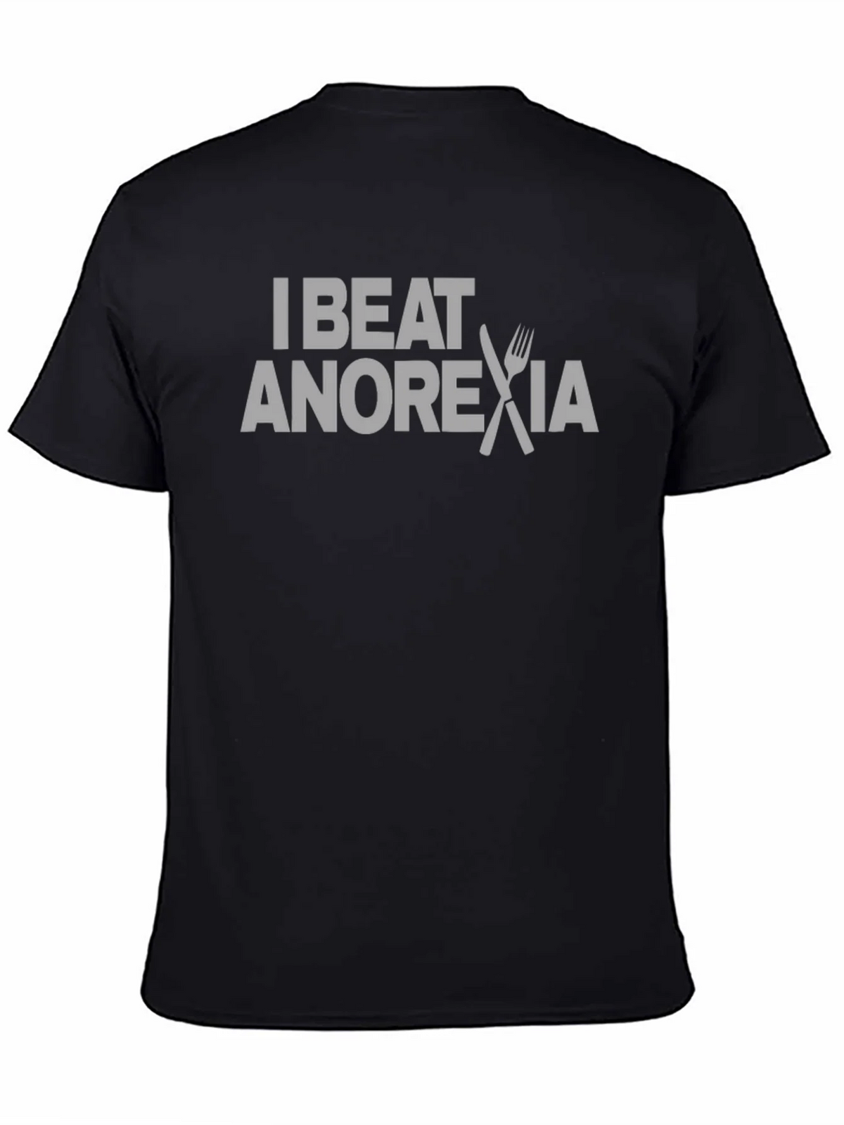 I Beat Anorexia Graphic Tee - Black Crew Neck T-Shirt product image 4