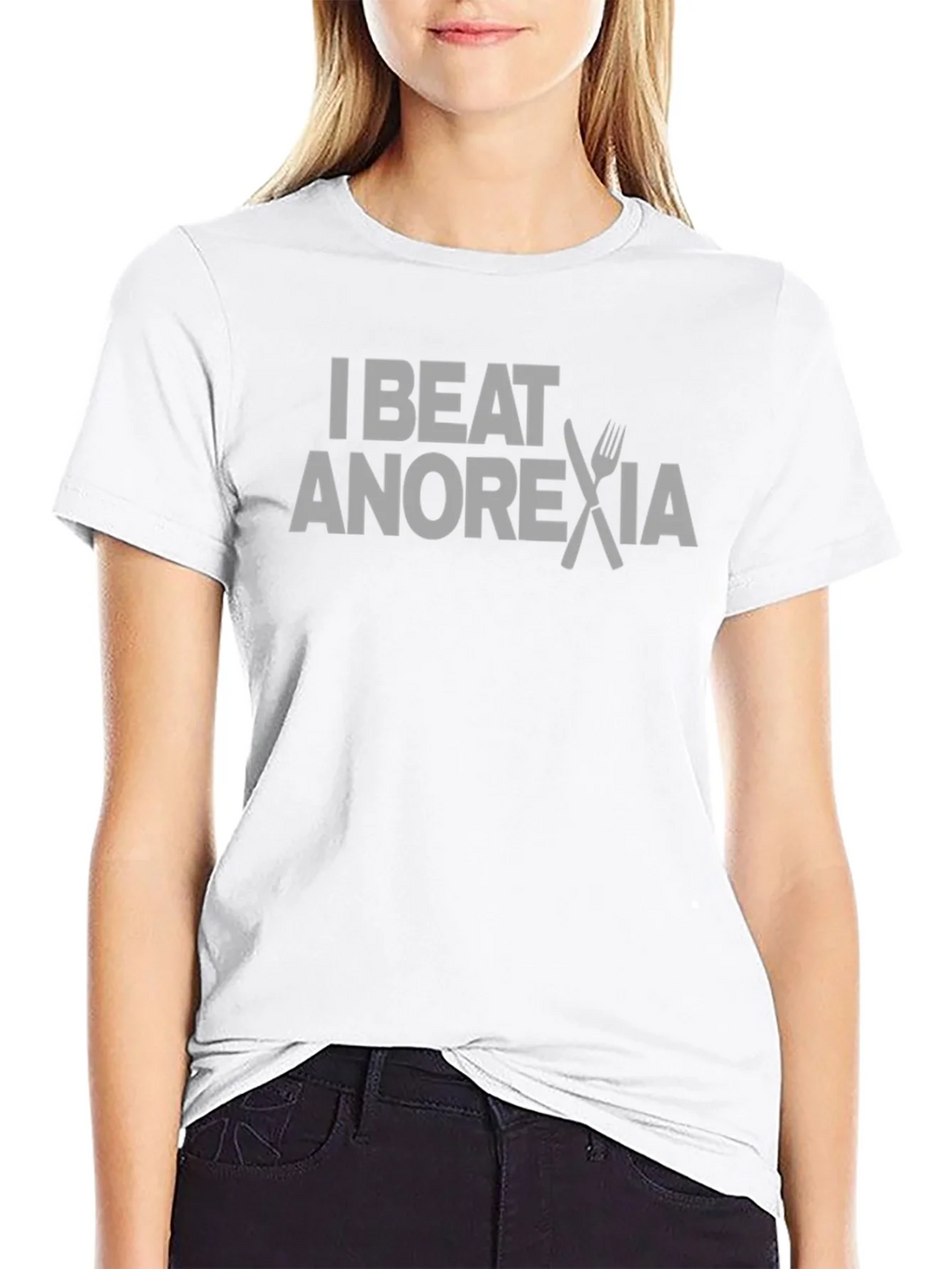 I Beat Anorexia Graphic Tee - Black Crew Neck T-Shirt product image 8