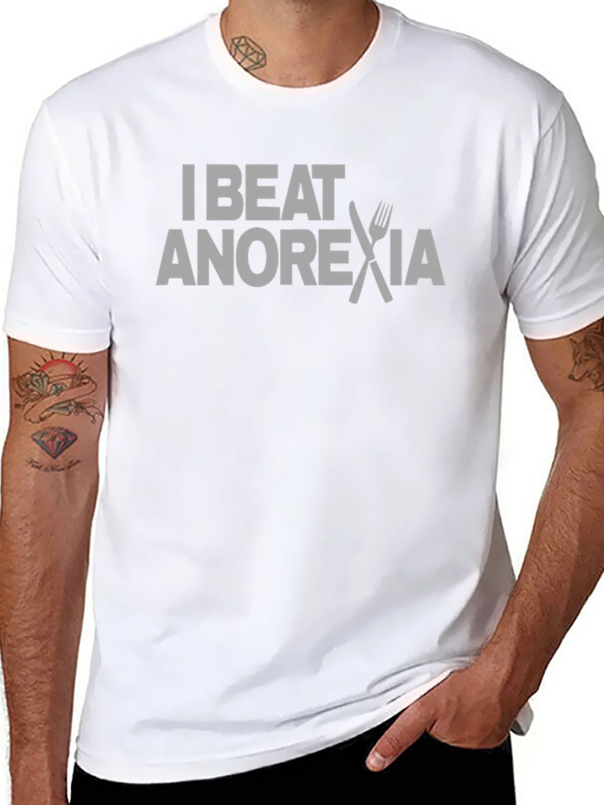 I Beat Anorexia Graphic Tee - Black Crew Neck T-Shirt product image 7
