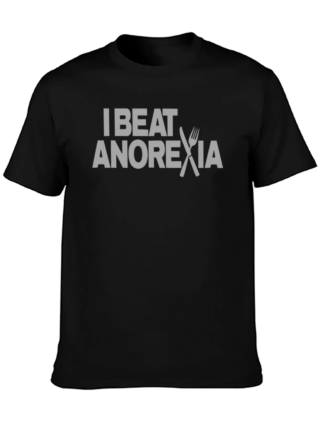 I Beat Anorexia Graphic Tee - Black Crew Neck T-Shirt product image 3