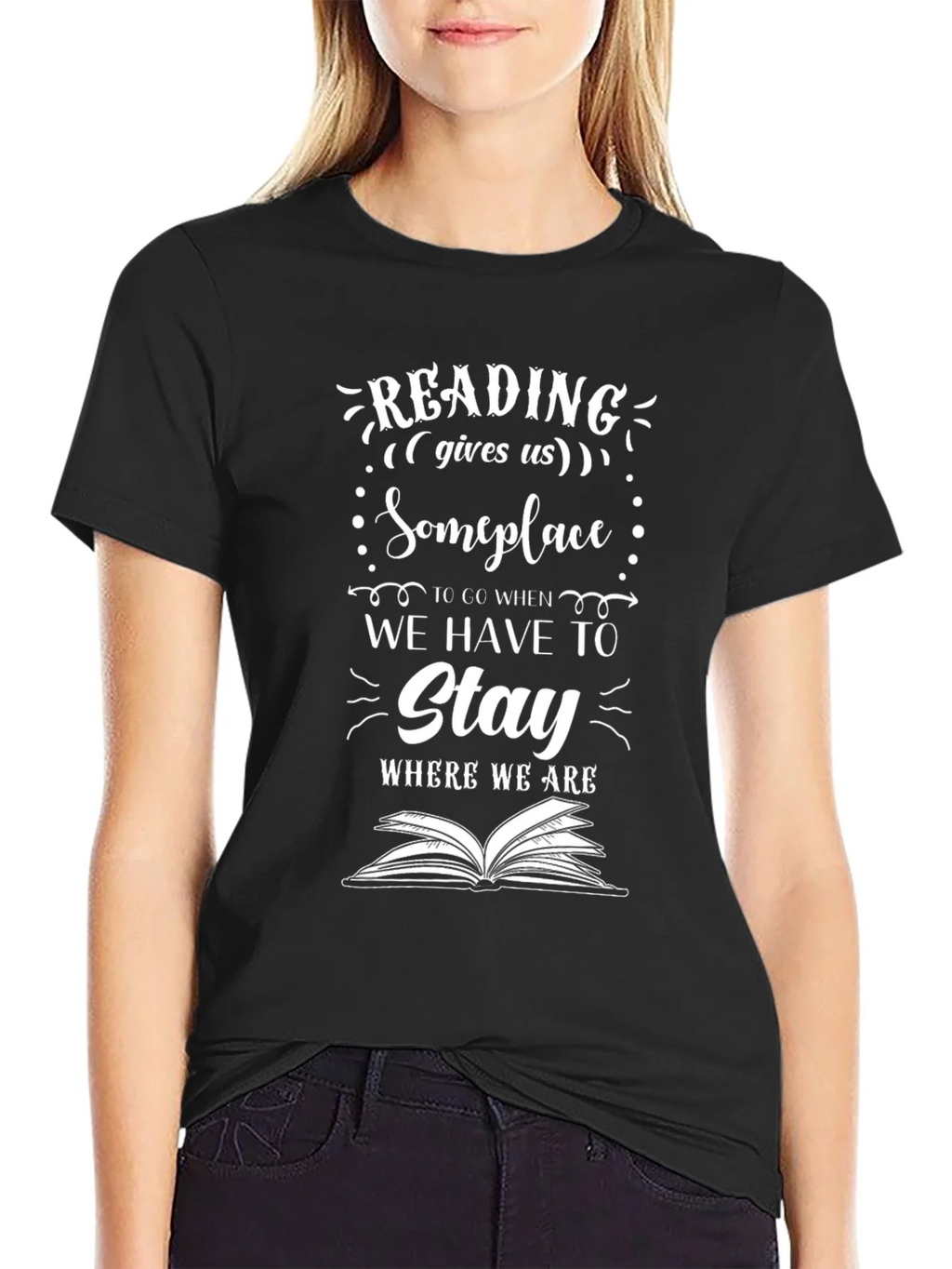 Reading Gives Us Someplace Black Graphic Tee product image 2