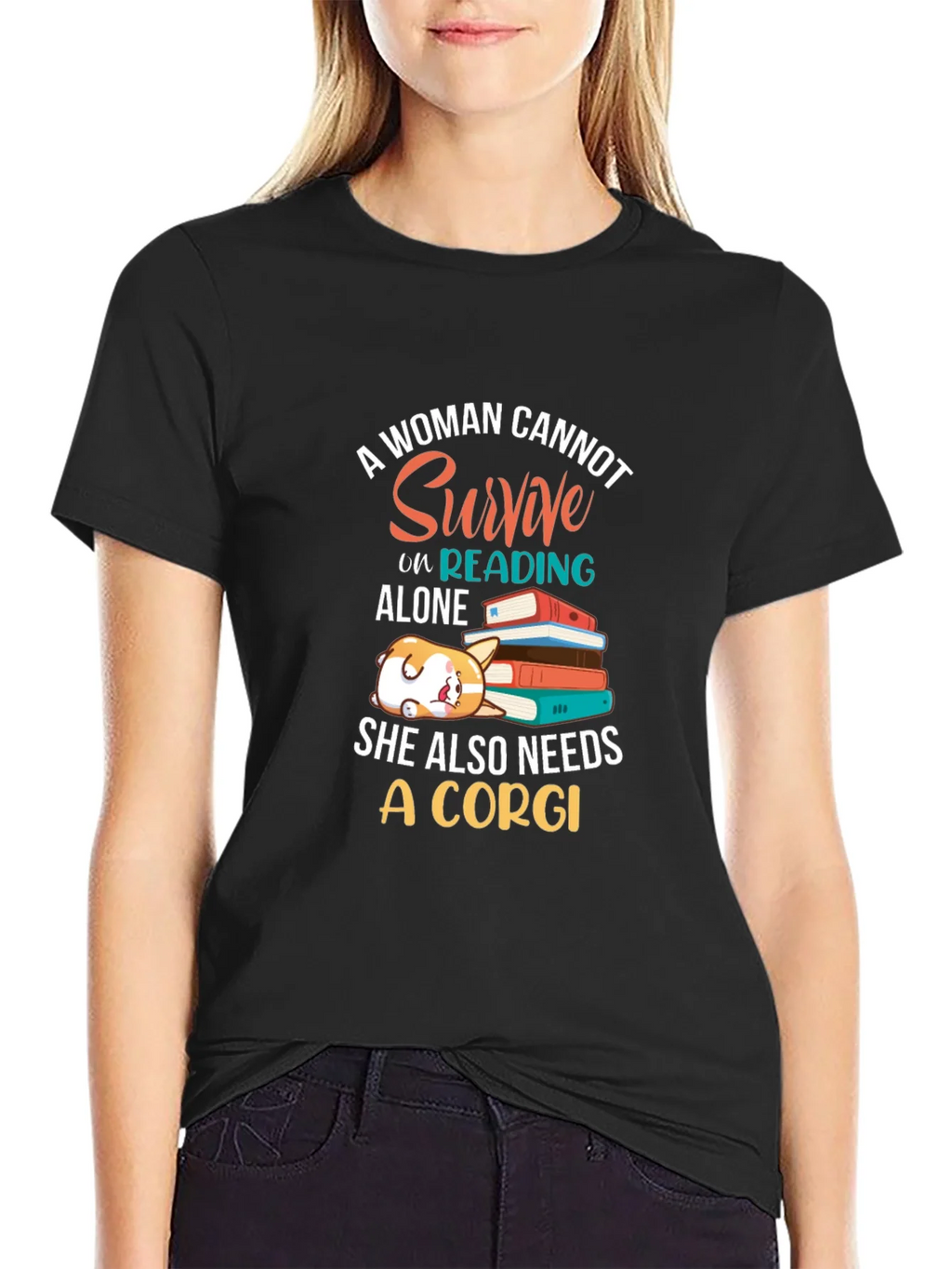 Corgi and Books Womens Graphic Tee product image 2