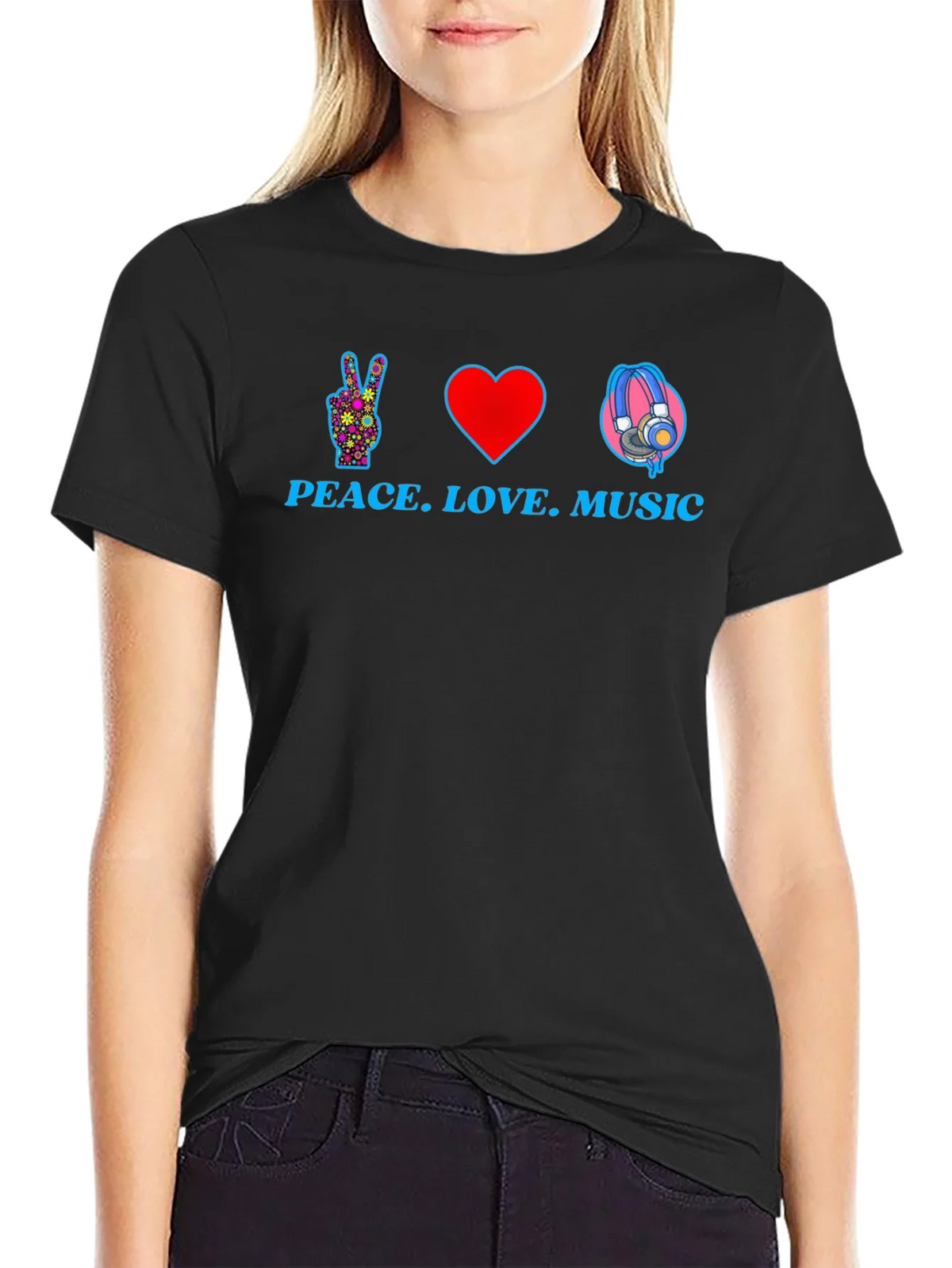 Peace Love Music Graphic T-Shirt - Black product image 2