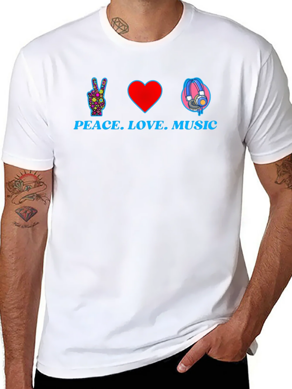 Peace Love Music Graphic T-Shirt - Black product image 7