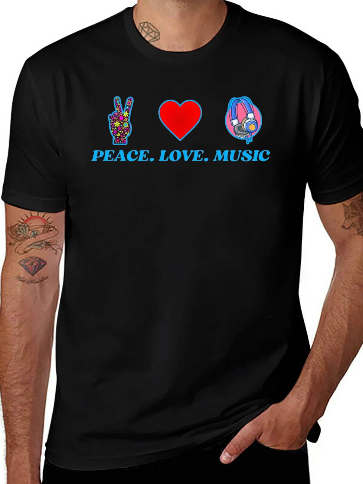 Peace Love Music Graphic T-Shirt - Black product image 1
