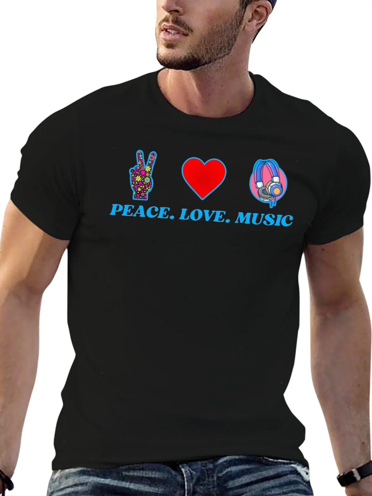 Peace Love Music Graphic T-Shirt - Black product image 6