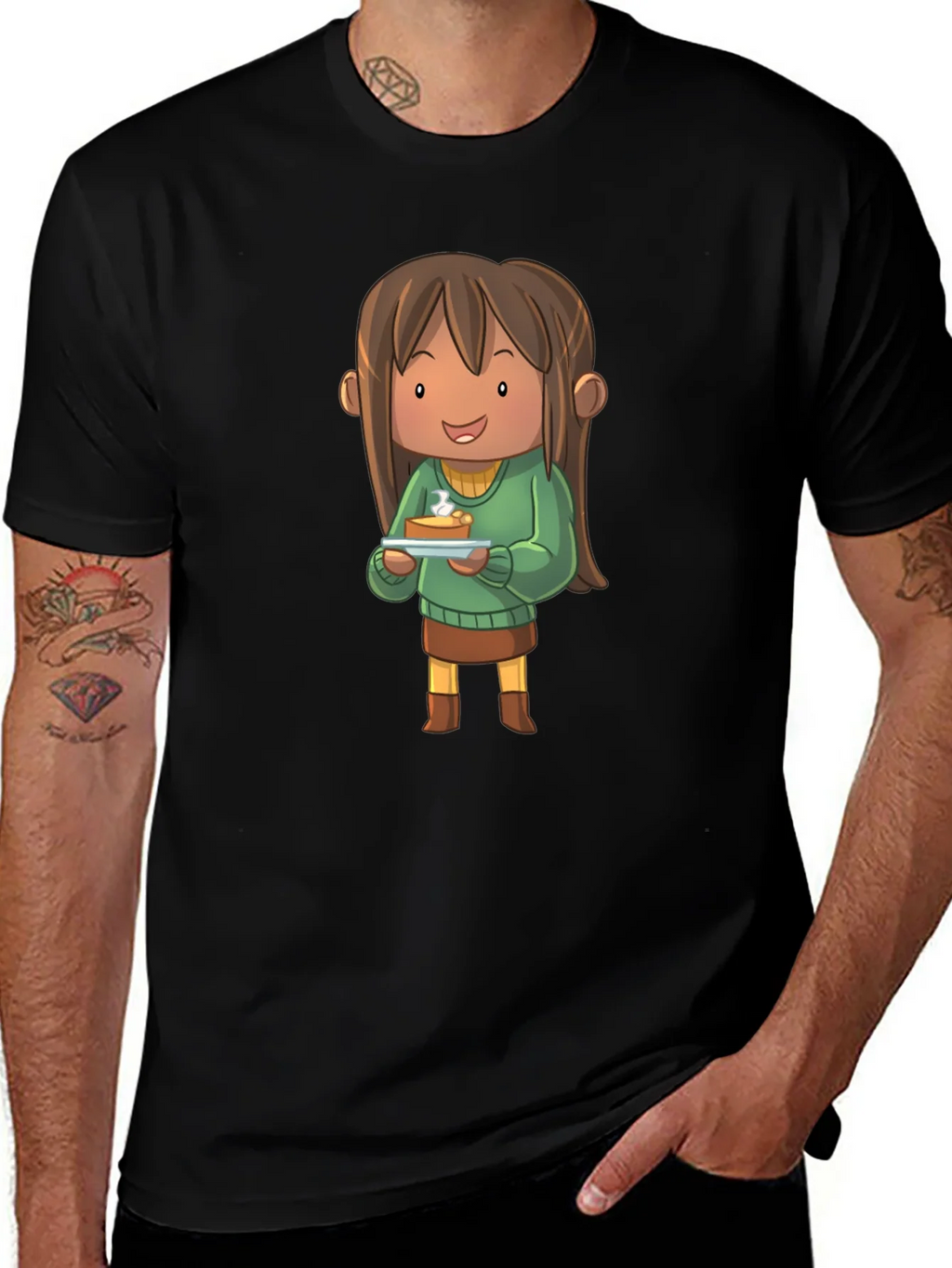 Cartoon Character Pie T-Shirt - Black product image 1