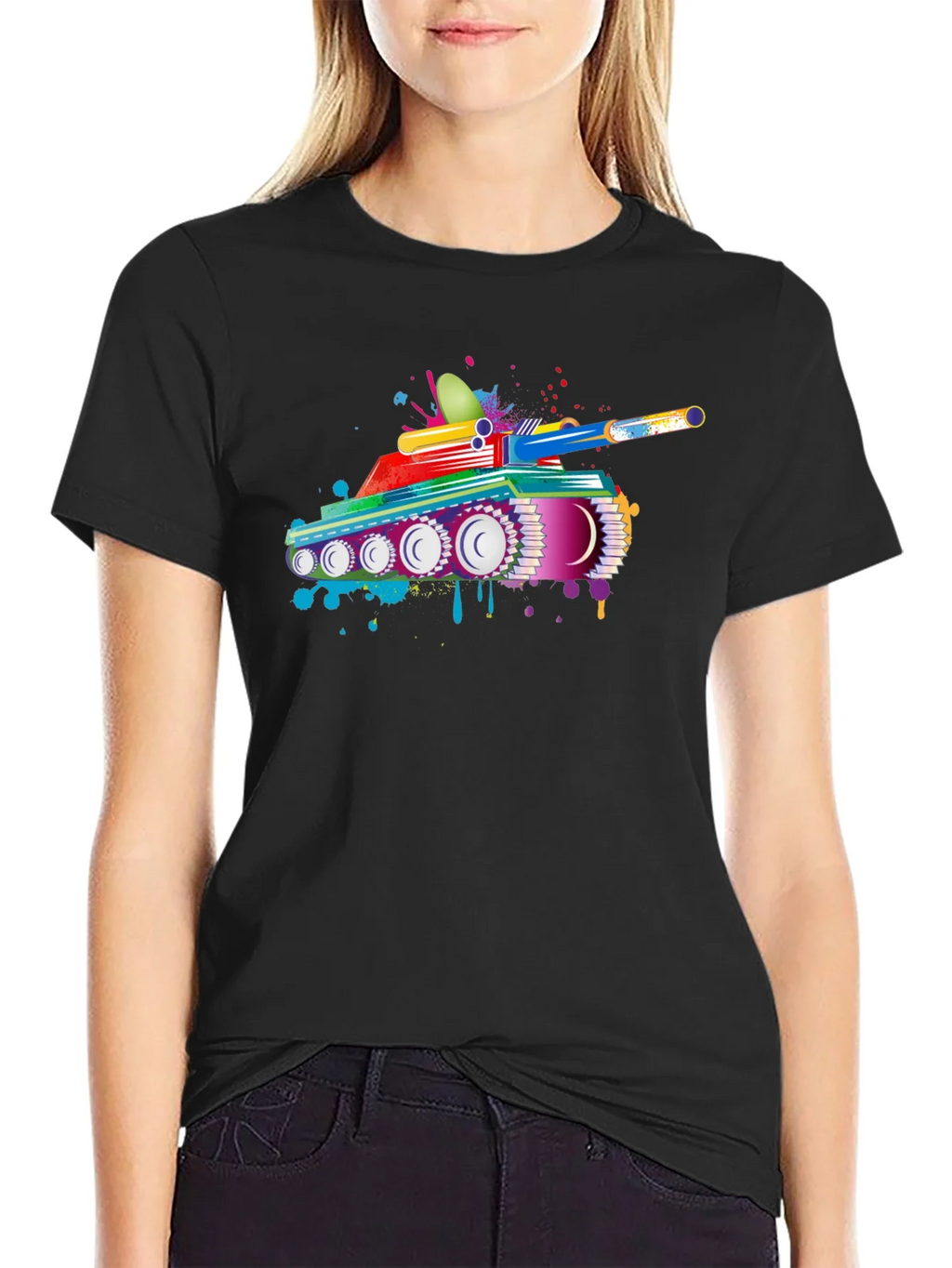 Colorful Tank Graphic Black T-Shirt product image 2