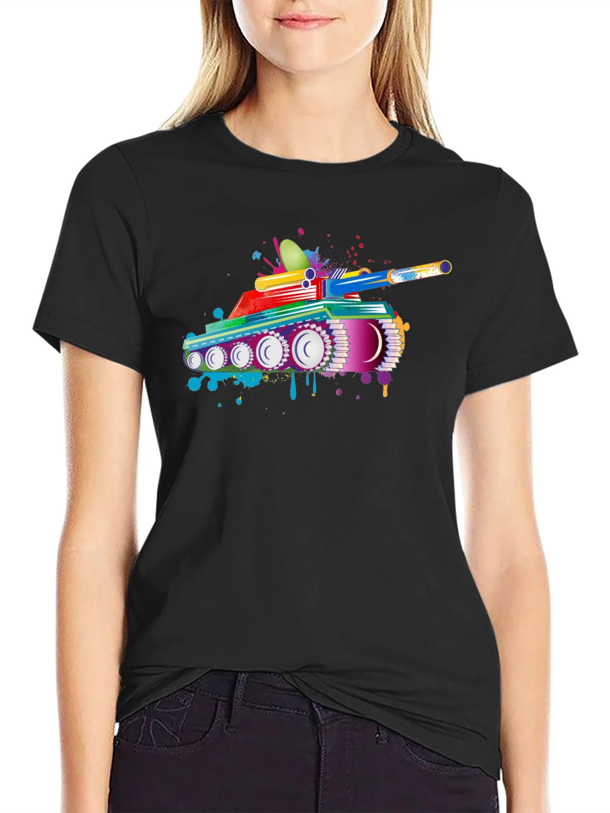 Colorful Tank Graphic Black T-Shirt product image 2