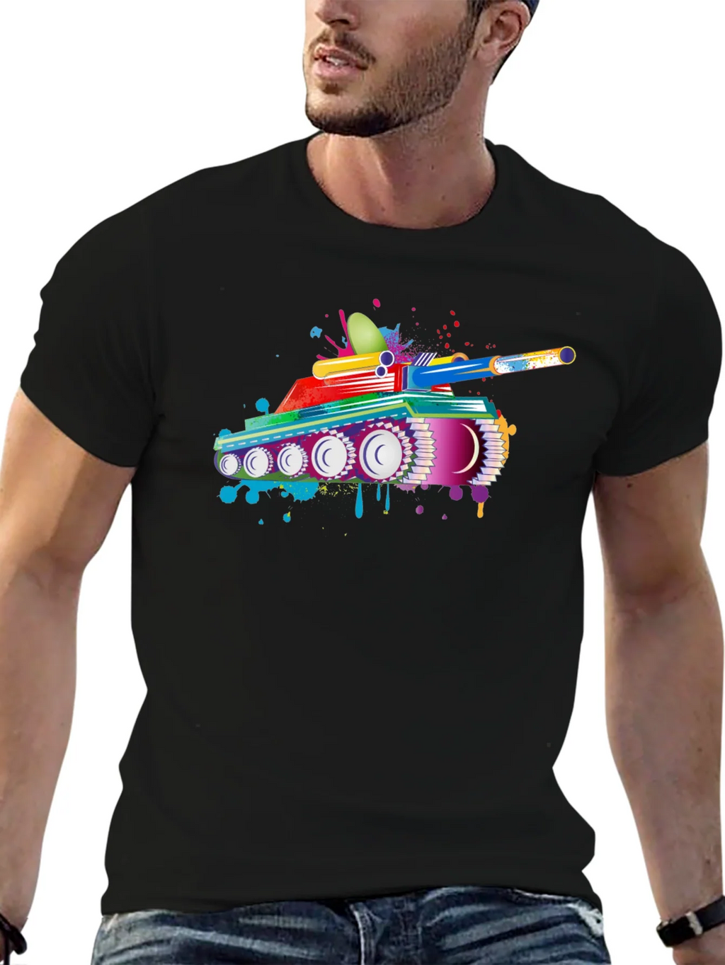 Colorful Tank Graphic Black T-Shirt product image 6
