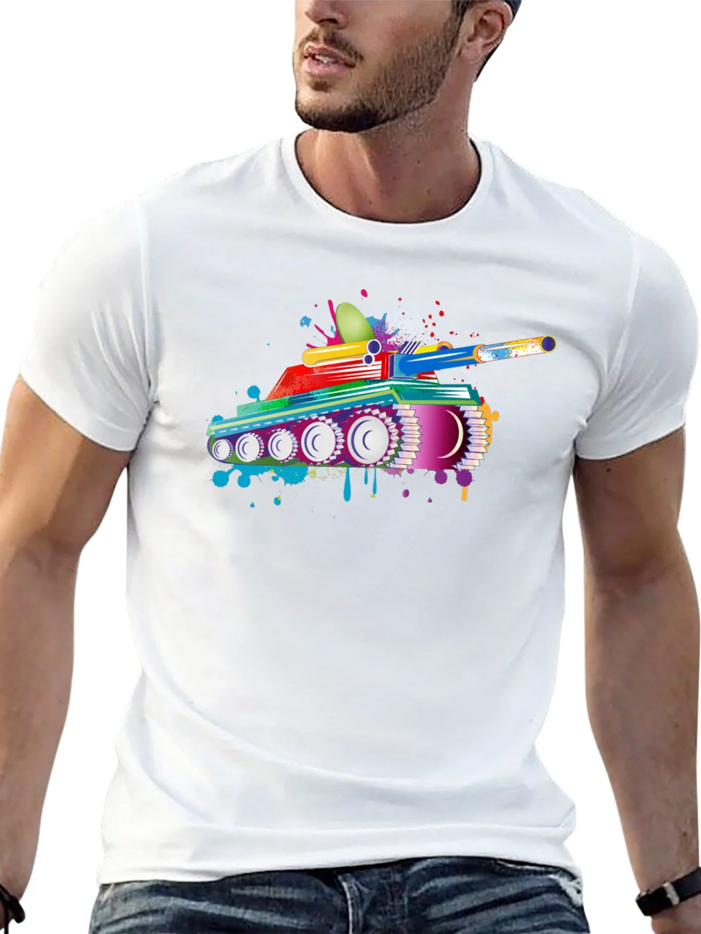 Colorful Tank Graphic Black T-Shirt product image 12