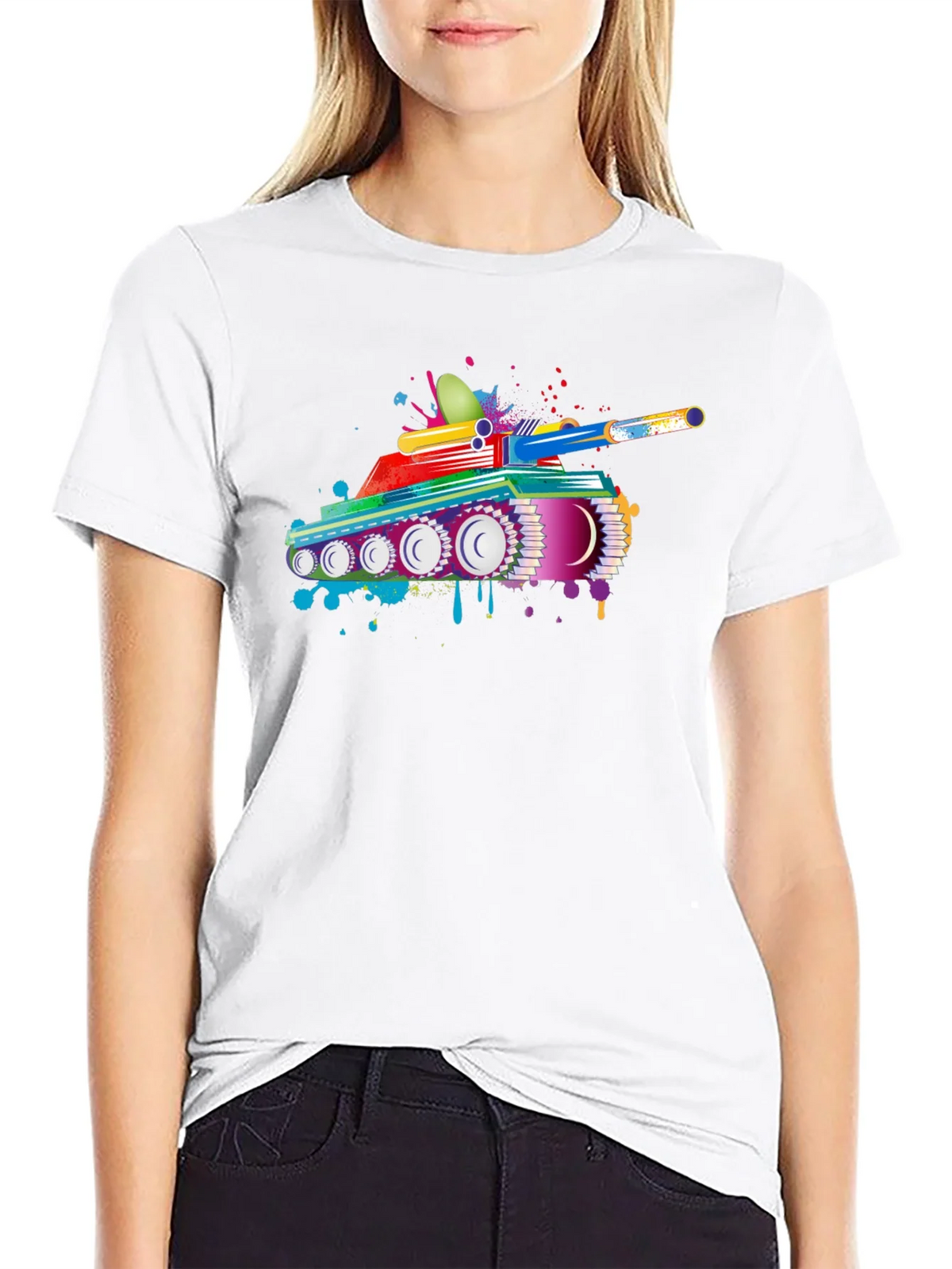 Colorful Tank Graphic Black T-Shirt product image 8