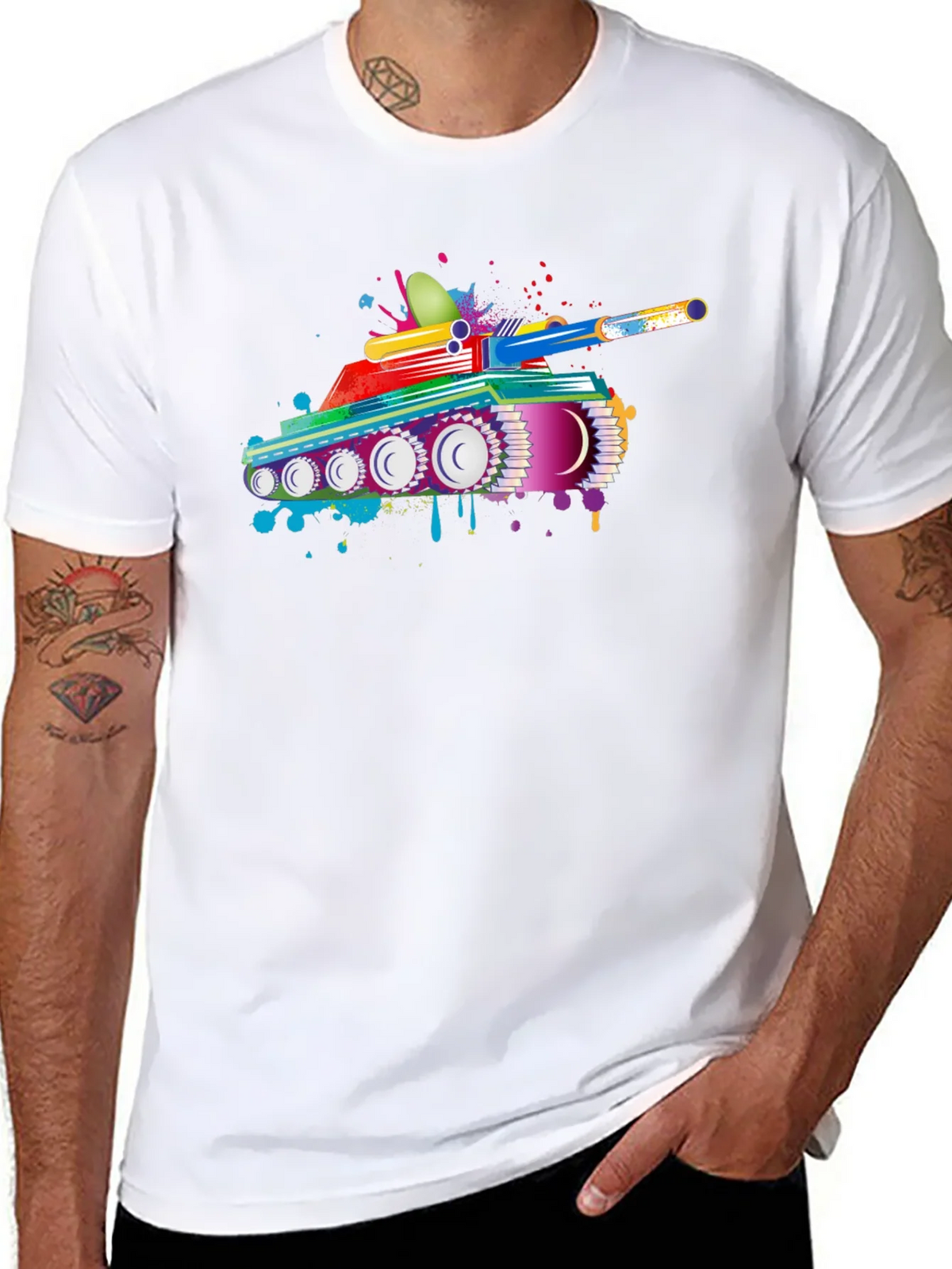 Colorful Tank Graphic Black T-Shirt product image 7