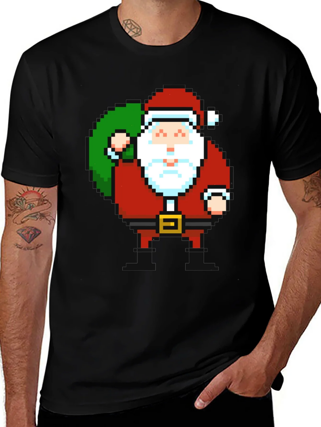 Pixel Santa T-Shirt - Retro Holiday Style product image 1