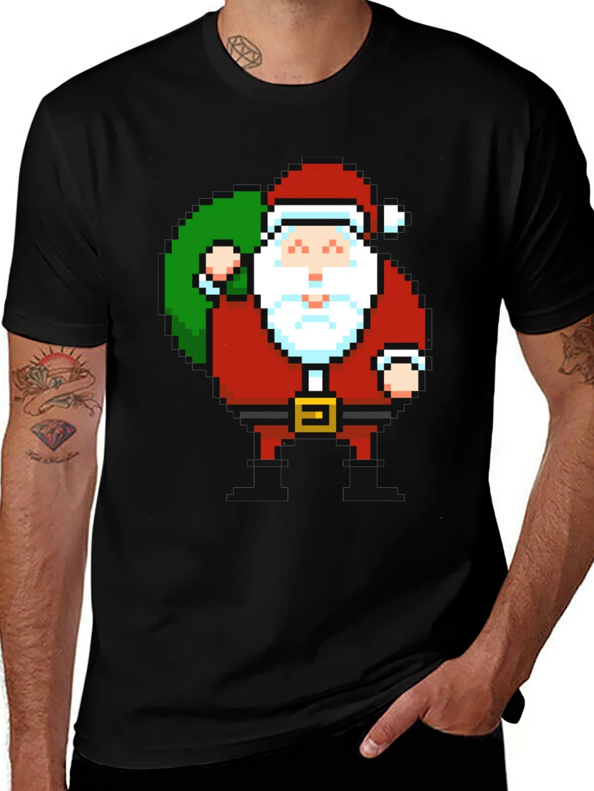 Pixel Santa T-Shirt - Retro Holiday Style product image 1