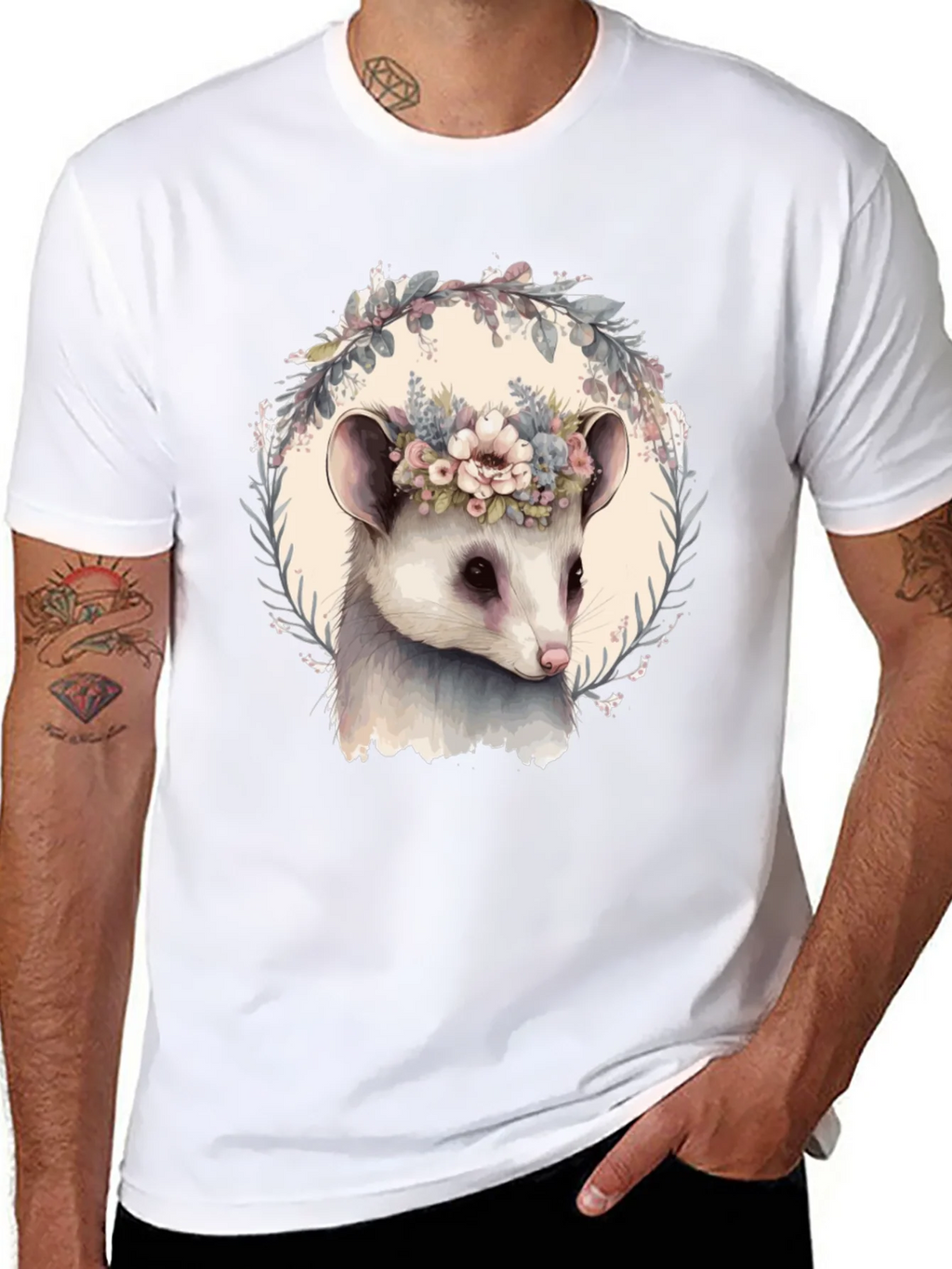 Opossum Floral Wreath T-Shirt - Unique Animal Tee product image 7